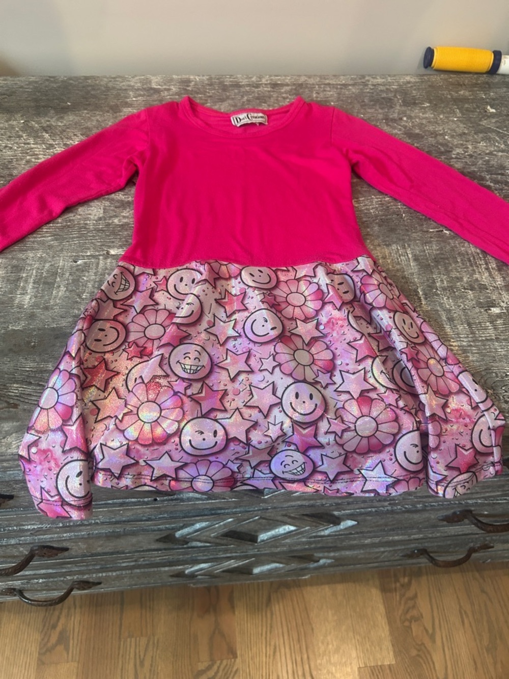 Girls' Pink Long-Sleeve Smiley & Flower Print Dress